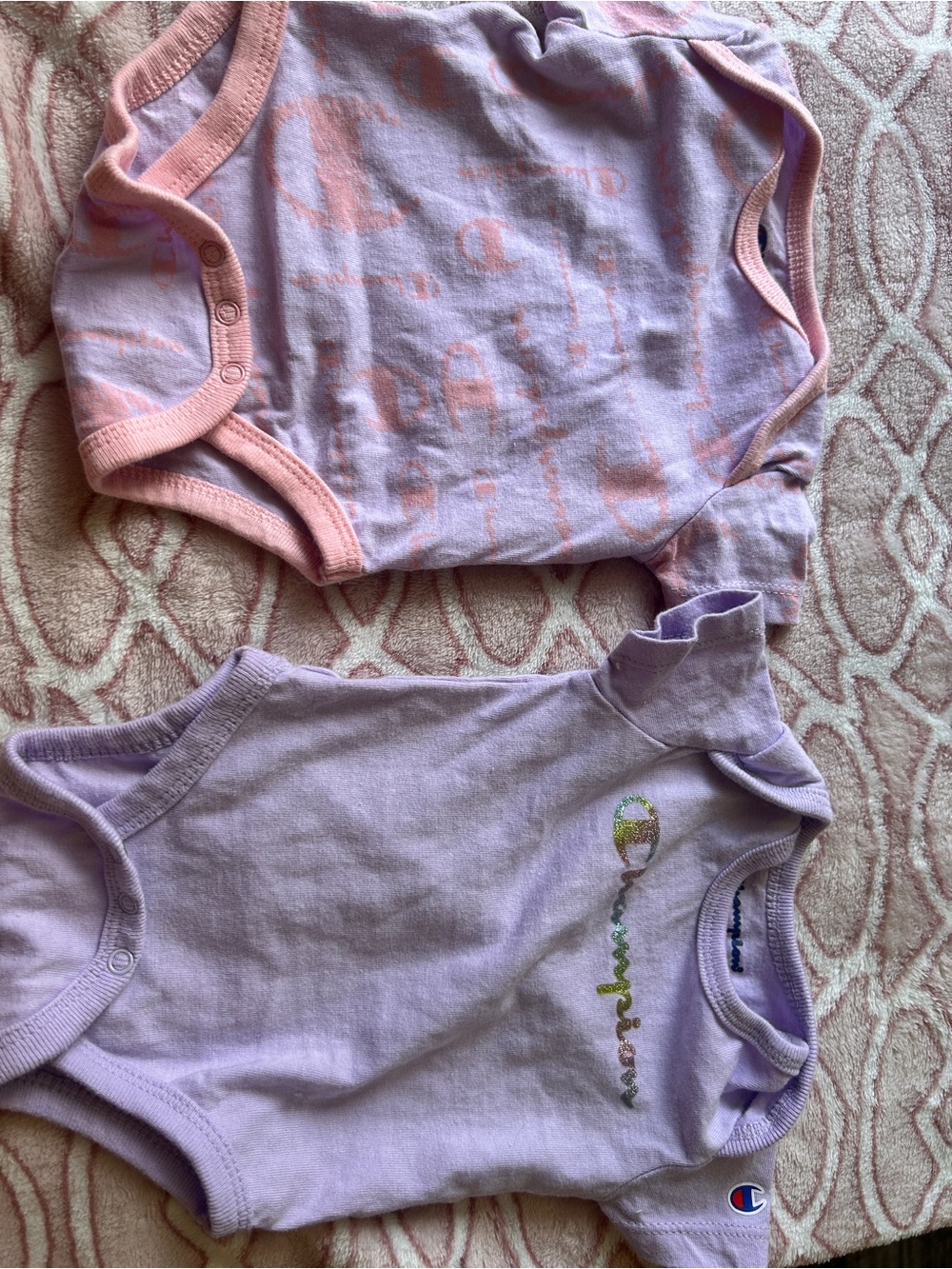 Champion Lavender Baby Bodysuit Set with Pink Trim
